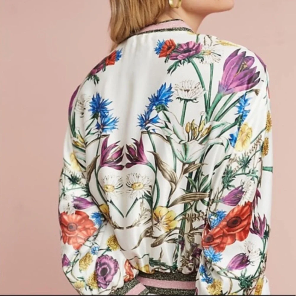 SOLD Anthropologie Elevenses Rubie Floral Satin Bomber Jacket - Picture 3 of 9